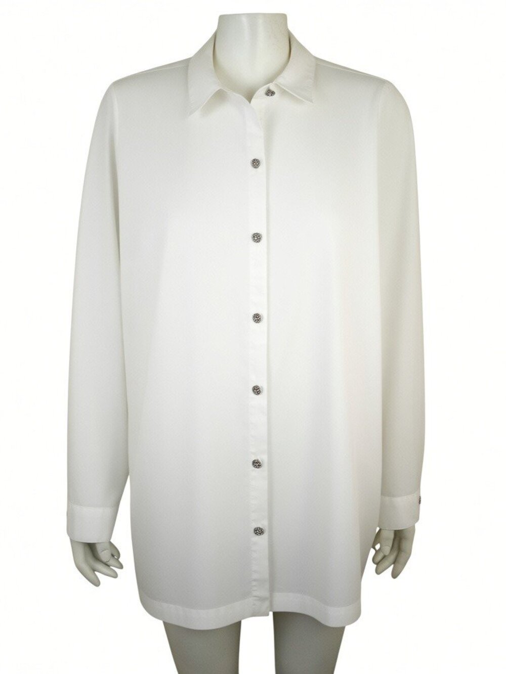 J Jill White Shirt Collection Long Sleeve Tunic Rhinestone Button Front Womens L